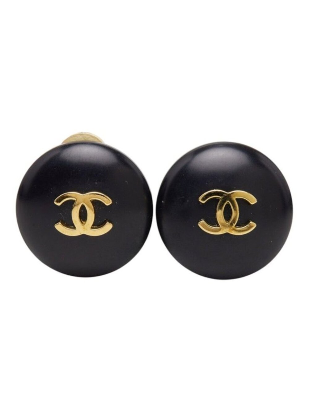 Chanel CC Logo Vintage Earrings 95P Black Gold Plated